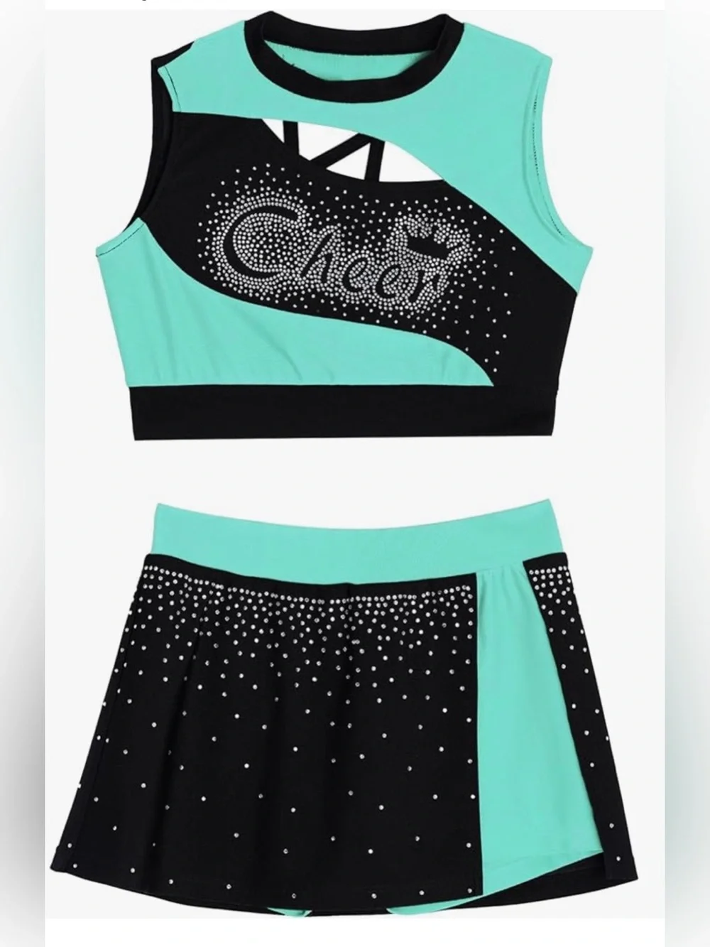 New 2 Piece Cheerleading Uniform Outfit Sleeveless Crop Top w/ Skirt cheer sz 8